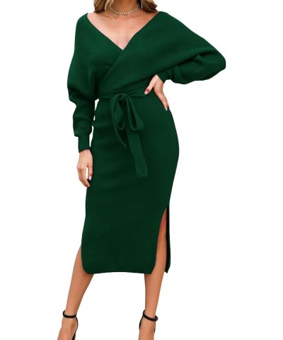 Women's Sexy Cocktail Batwing Long Sleeve Backless Mock Wrap Knit Sweater Mini Dress Z-dark Green $22.90 Sweaters