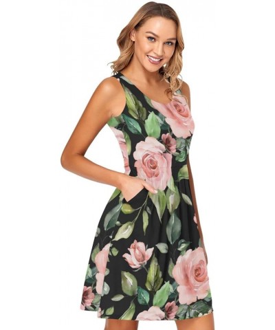 Women's Tank Dress - Spring Flowers Rose Leaves Summer Sexy Sleeveless Athletic Dresses S 01 $17.67 Dresses