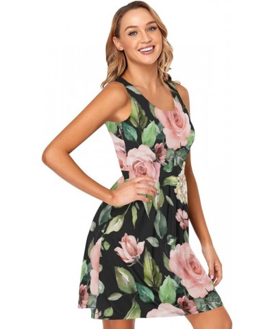 Women's Tank Dress - Spring Flowers Rose Leaves Summer Sexy Sleeveless Athletic Dresses S 01 $17.67 Dresses