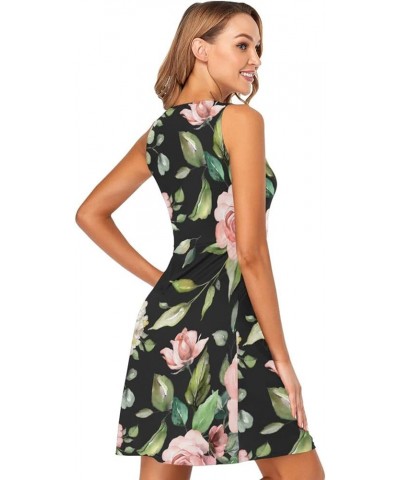 Women's Tank Dress - Spring Flowers Rose Leaves Summer Sexy Sleeveless Athletic Dresses S 01 $17.67 Dresses