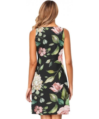 Women's Tank Dress - Spring Flowers Rose Leaves Summer Sexy Sleeveless Athletic Dresses S 01 $17.67 Dresses