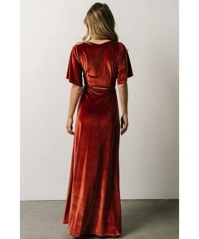 Women's Velvet Bridesmaid Dresses with Sleeves Long Side Slit V Neck Formal Gown Evening Dress Red $29.90 Dresses