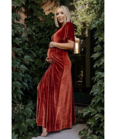 Women's Velvet Bridesmaid Dresses with Sleeves Long Side Slit V Neck Formal Gown Evening Dress Red $29.90 Dresses