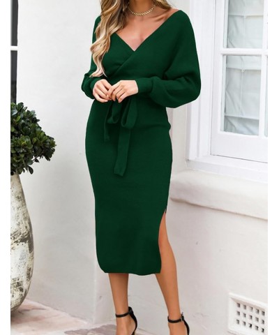 Women's Sexy Cocktail Batwing Long Sleeve Backless Mock Wrap Knit Sweater Mini Dress Z-dark Green $22.90 Sweaters