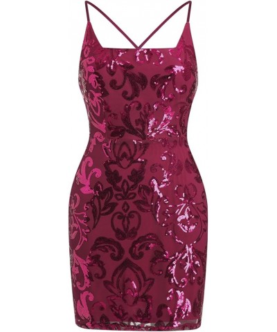 Women's Sequins Bodycon Mini Dress Spaghetti Straps Floral Glitter Party Dress Night Club Teen Homecoming Dress Wine Red $11....