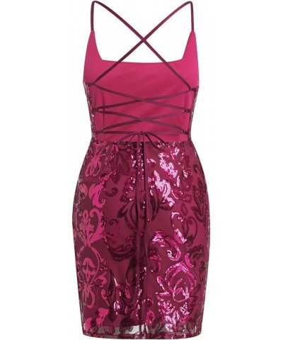 Women's Sequins Bodycon Mini Dress Spaghetti Straps Floral Glitter Party Dress Night Club Teen Homecoming Dress Wine Red $11....