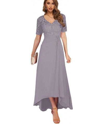 Women's Lace Mother of The Bride Dresses with Sleeves High Low Wedding Guest Dress Tea Length Evening Gown Wisteria $41.80 Dr...