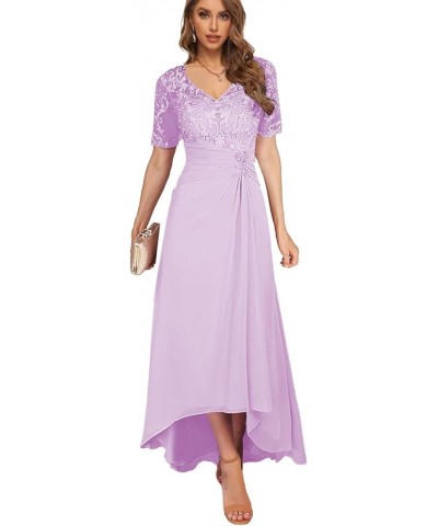 Women's Lace Mother of The Bride Dresses with Sleeves High Low Wedding Guest Dress Tea Length Evening Gown Wisteria $41.80 Dr...