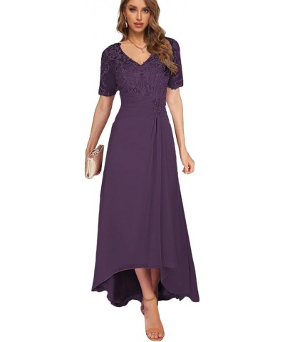 Women's Lace Mother of The Bride Dresses with Sleeves High Low Wedding Guest Dress Tea Length Evening Gown Wisteria $41.80 Dr...