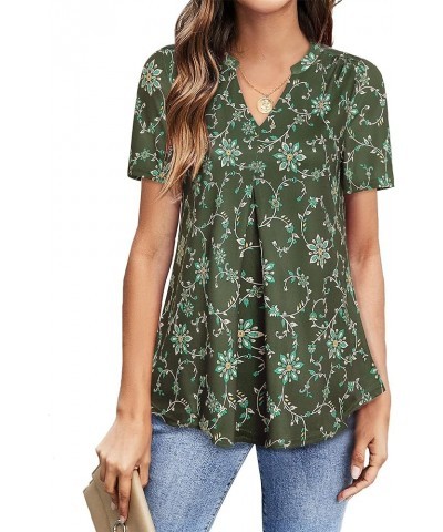 Women's V Neck Blouse Short Sleeve Knit Tops Casual Ladies Work Shirts Floral Green $14.49 Blouses