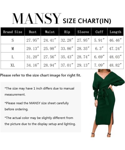 Women's Sexy Cocktail Batwing Long Sleeve Backless Mock Wrap Knit Sweater Mini Dress Z-dark Green $22.90 Sweaters