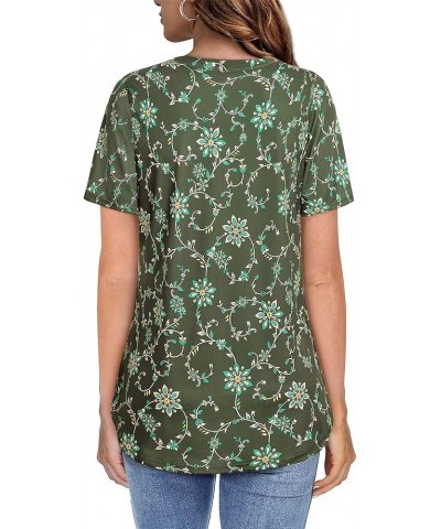 Women's V Neck Blouse Short Sleeve Knit Tops Casual Ladies Work Shirts Floral Green $14.49 Blouses