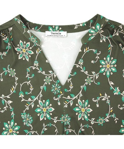 Women's V Neck Blouse Short Sleeve Knit Tops Casual Ladies Work Shirts Floral Green $14.49 Blouses