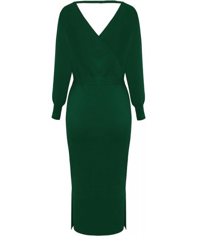 Women's Sexy Cocktail Batwing Long Sleeve Backless Mock Wrap Knit Sweater Mini Dress Z-dark Green $22.90 Sweaters