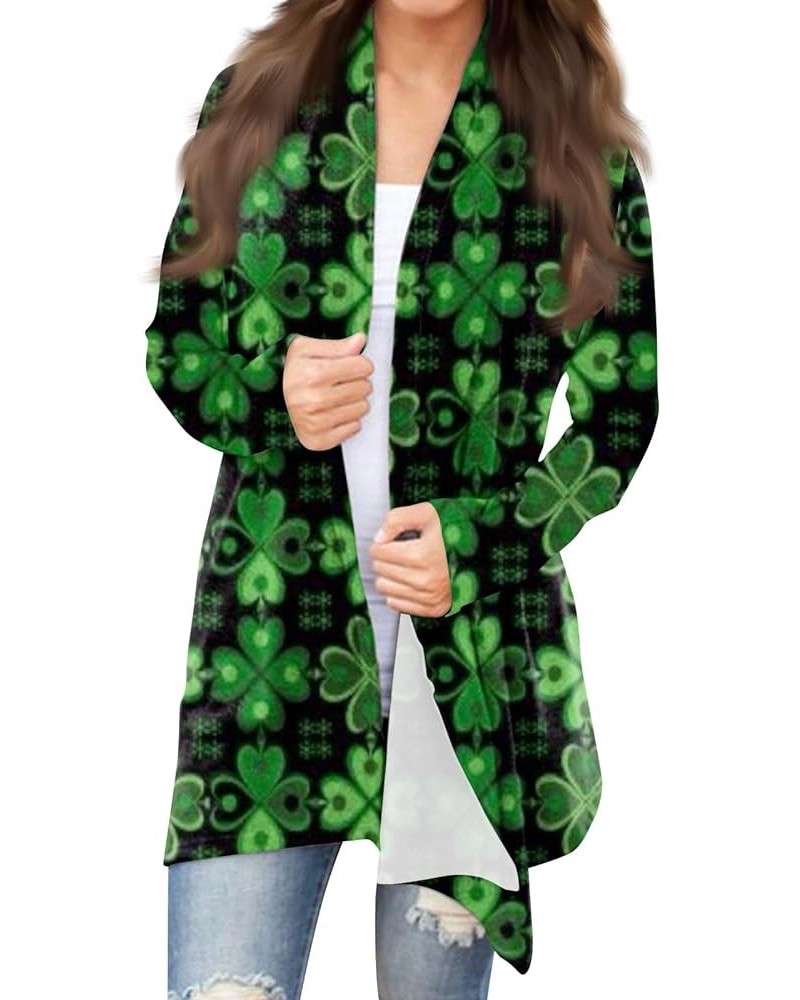 Cardigan for Women, St. Patrick's Four Leaf Clover Long Sleeve Cardigan Plus Size Open Front Lightweight Cardigans 5-dark Gre...