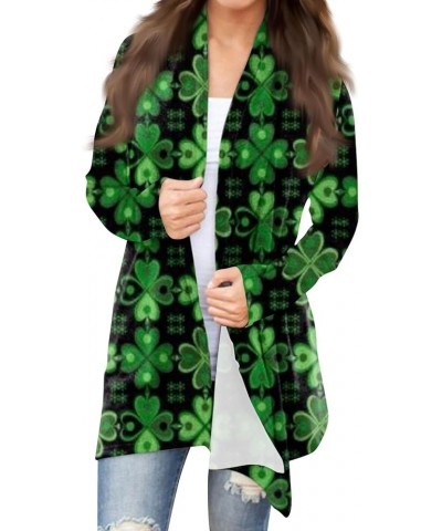 Cardigan for Women, St. Patrick's Four Leaf Clover Long Sleeve Cardigan Plus Size Open Front Lightweight Cardigans 5-dark Gre...