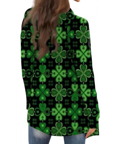 Cardigan for Women, St. Patrick's Four Leaf Clover Long Sleeve Cardigan Plus Size Open Front Lightweight Cardigans 5-dark Gre...