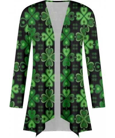 Cardigan for Women, St. Patrick's Four Leaf Clover Long Sleeve Cardigan Plus Size Open Front Lightweight Cardigans 5-dark Gre...