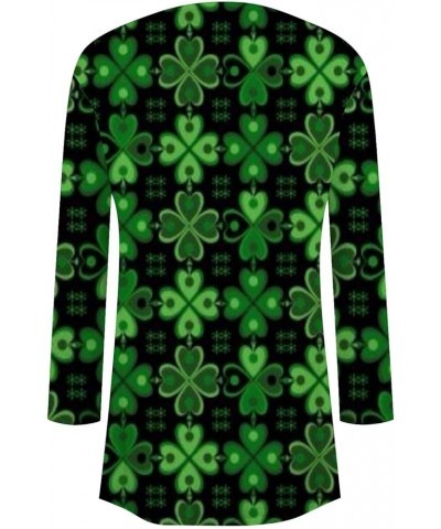 Cardigan for Women, St. Patrick's Four Leaf Clover Long Sleeve Cardigan Plus Size Open Front Lightweight Cardigans 5-dark Gre...