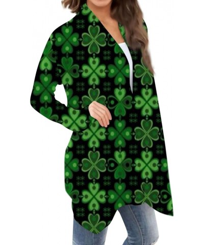 Cardigan for Women, St. Patrick's Four Leaf Clover Long Sleeve Cardigan Plus Size Open Front Lightweight Cardigans 5-dark Gre...