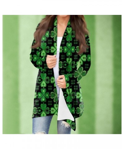 Cardigan for Women, St. Patrick's Four Leaf Clover Long Sleeve Cardigan Plus Size Open Front Lightweight Cardigans 5-dark Gre...