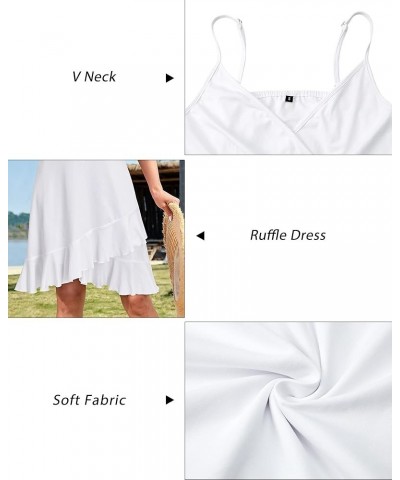 Womens Summer Floral Wrap V Neck Adjustable Spaghetti Casual Ruffle Dress Spaghetti Strap White $17.35 Dresses