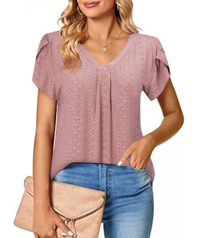 Women's Short Sleeve Tunic Tops Floral Double Layers Casual Dressy Blouse Shirts Pink-03 $9.89 Tops