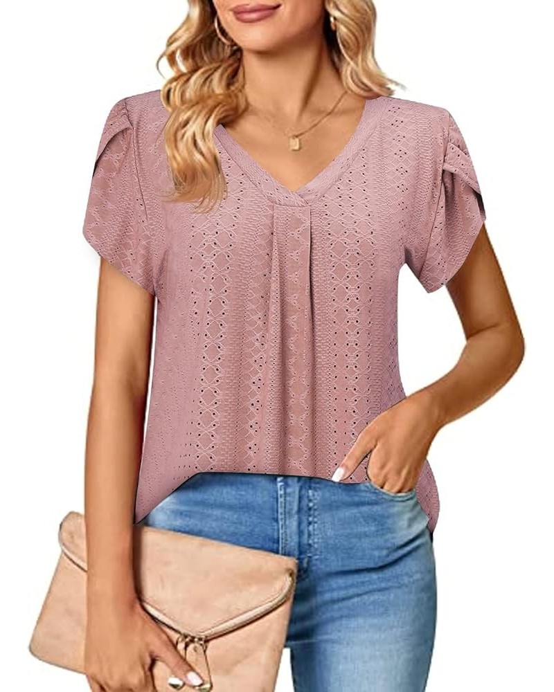 Women's Short Sleeve Tunic Tops Floral Double Layers Casual Dressy Blouse Shirts Pink-03 $9.89 Tops