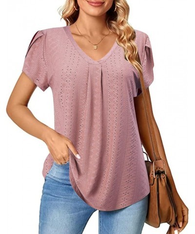 Women's Short Sleeve Tunic Tops Floral Double Layers Casual Dressy Blouse Shirts Pink-03 $9.89 Tops