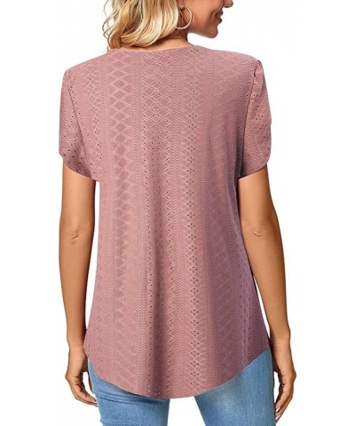 Women's Short Sleeve Tunic Tops Floral Double Layers Casual Dressy Blouse Shirts Pink-03 $9.89 Tops