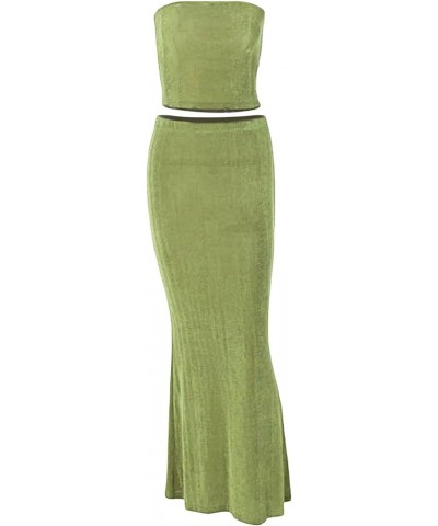 Sexy Women 2 Piece Skirts Set Outfits Maxi Skirts Sleeveless Crop Tank Tops and Long Skirt Party Club Streetwear Solid Green ...