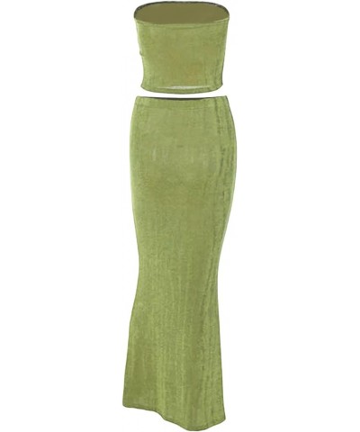 Sexy Women 2 Piece Skirts Set Outfits Maxi Skirts Sleeveless Crop Tank Tops and Long Skirt Party Club Streetwear Solid Green ...