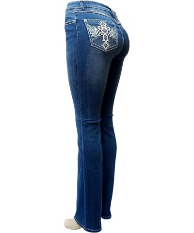 Jack David H&Y U-Cute Rose 2 Rhinestone Studded Denim Bootcut Flap Pocket Jeans H&y Jeans Hy476 Blue Bootcut $26.09 Jeans