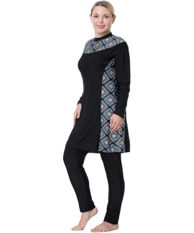 Plus Size Muslim Swimsuits for Women Burkini Modest Swimwear Full Cover Top ​Pants Hijab Islamic Bathing Suit Black & Plaid $...