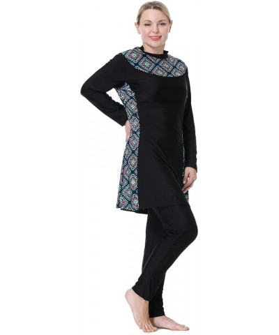 Plus Size Muslim Swimsuits for Women Burkini Modest Swimwear Full Cover Top ​Pants Hijab Islamic Bathing Suit Black & Plaid $...