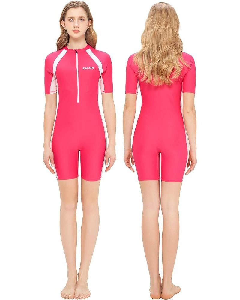 Teen Girls Lady One Piece Swimsuit Full Body Surfing Suits UPF 50+ Sun Protection Rash Guard Zipper Dive Skin Sunsuit Short S...