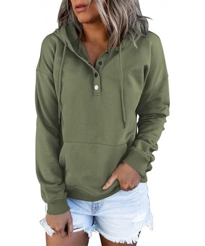 Womens Hooded Button Collar Drawstring Hoodies 2024 Casual Long Sleeve Pullover Sweatshirts Tops Shirts Light Green $6.71 Hoo...