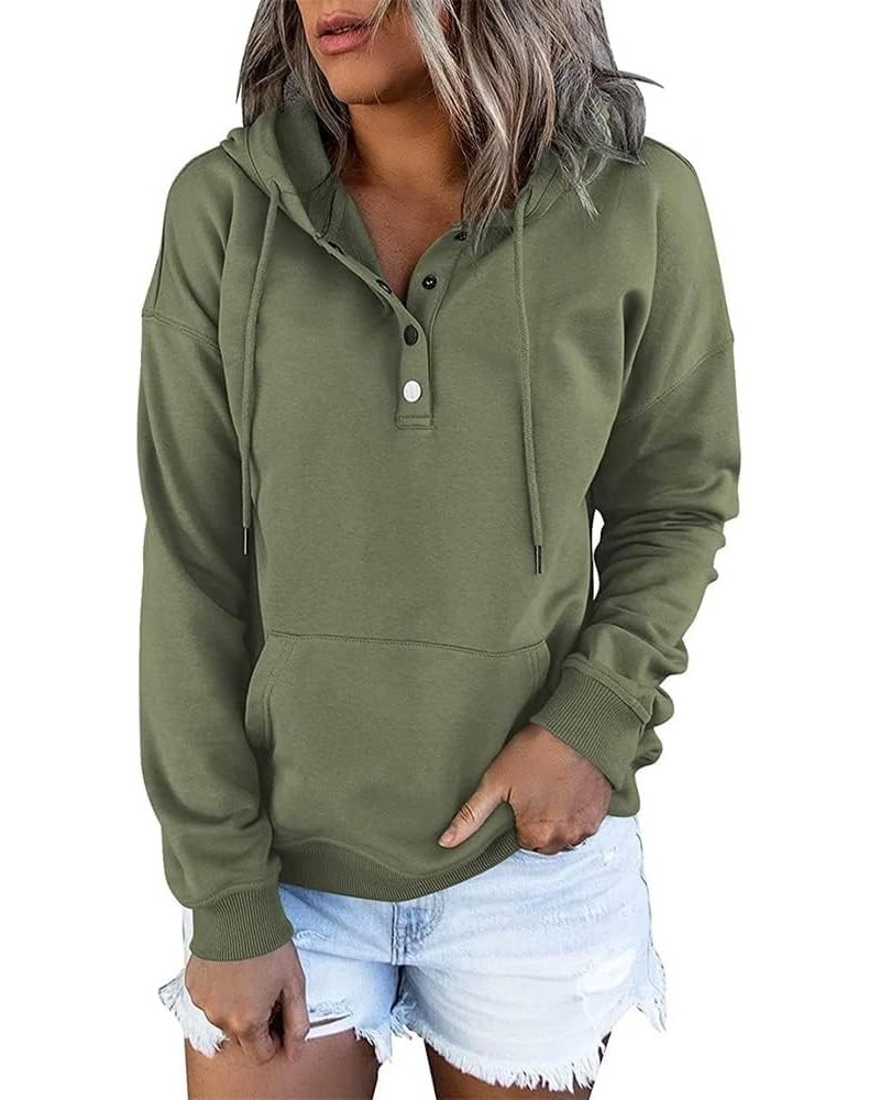 Womens Hooded Button Collar Drawstring Hoodies 2024 Casual Long Sleeve Pullover Sweatshirts Tops Shirts Light Green $6.71 Hoo...