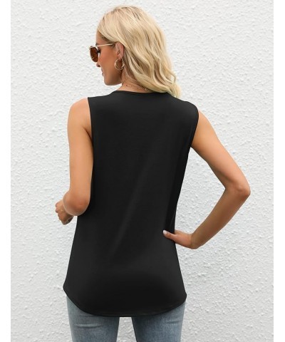 Summer Tank Top for Women Square Neck Sleeveless Tops Flowy Pleated Tunic Loose Fit S-3XL Black $11.76 Tanks