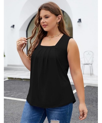 Summer Tank Top for Women Square Neck Sleeveless Tops Flowy Pleated Tunic Loose Fit S-3XL Black $11.76 Tanks