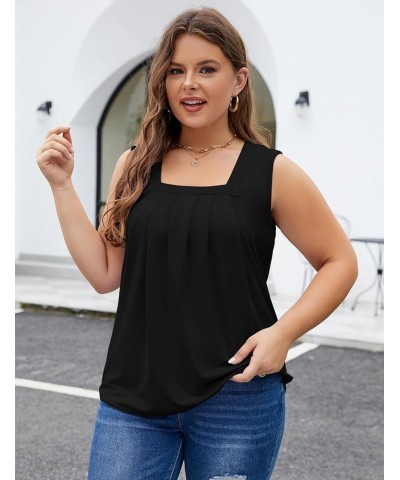 Summer Tank Top for Women Square Neck Sleeveless Tops Flowy Pleated Tunic Loose Fit S-3XL Black $11.76 Tanks