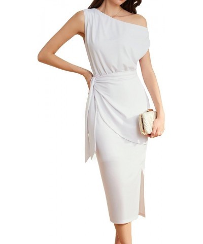 2024 Women's One Shoulder Cocktail Dresses for Evening Party Bodycon Midi Dresses White $22.00 Dresses