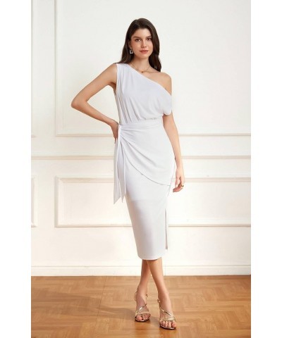 2024 Women's One Shoulder Cocktail Dresses for Evening Party Bodycon Midi Dresses White $22.00 Dresses