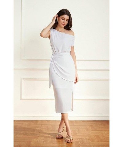 2024 Women's One Shoulder Cocktail Dresses for Evening Party Bodycon Midi Dresses White $22.00 Dresses