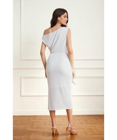 2024 Women's One Shoulder Cocktail Dresses for Evening Party Bodycon Midi Dresses White $22.00 Dresses