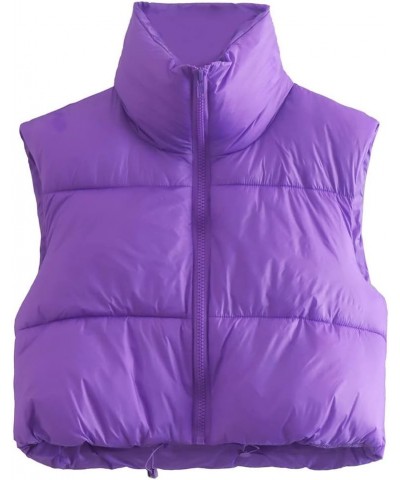 Women's Winter Crop Vest Lightweight Sleeveless Warm Outerwear Puffer Vest Padded Gilet Purple $19.73 Vests