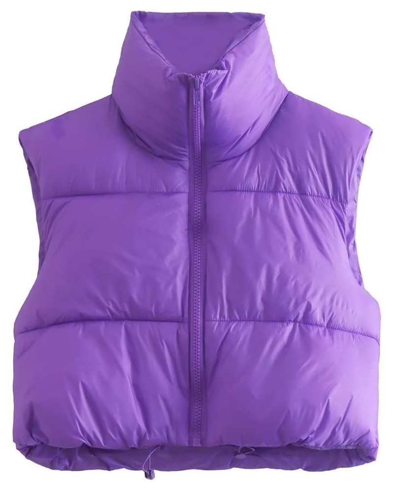 Women's Winter Crop Vest Lightweight Sleeveless Warm Outerwear Puffer Vest Padded Gilet Purple $19.73 Vests