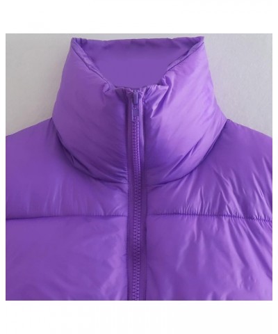 Women's Winter Crop Vest Lightweight Sleeveless Warm Outerwear Puffer Vest Padded Gilet Purple $19.73 Vests