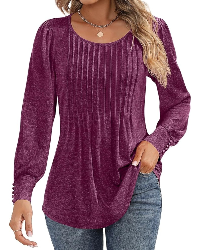 Women's Puff Short Sleeve Tunic Tops Pleated Crew Neck Blouses Dressy Casual Loose Spring and Summer T-Shirts Long Sleeve Fuc...