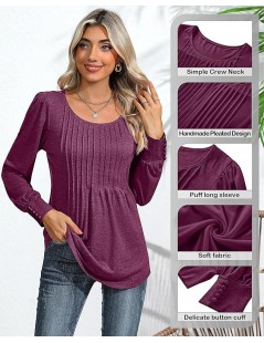 Women's Puff Short Sleeve Tunic Tops Pleated Crew Neck Blouses Dressy Casual Loose Spring and Summer T-Shirts Long Sleeve Fuc...